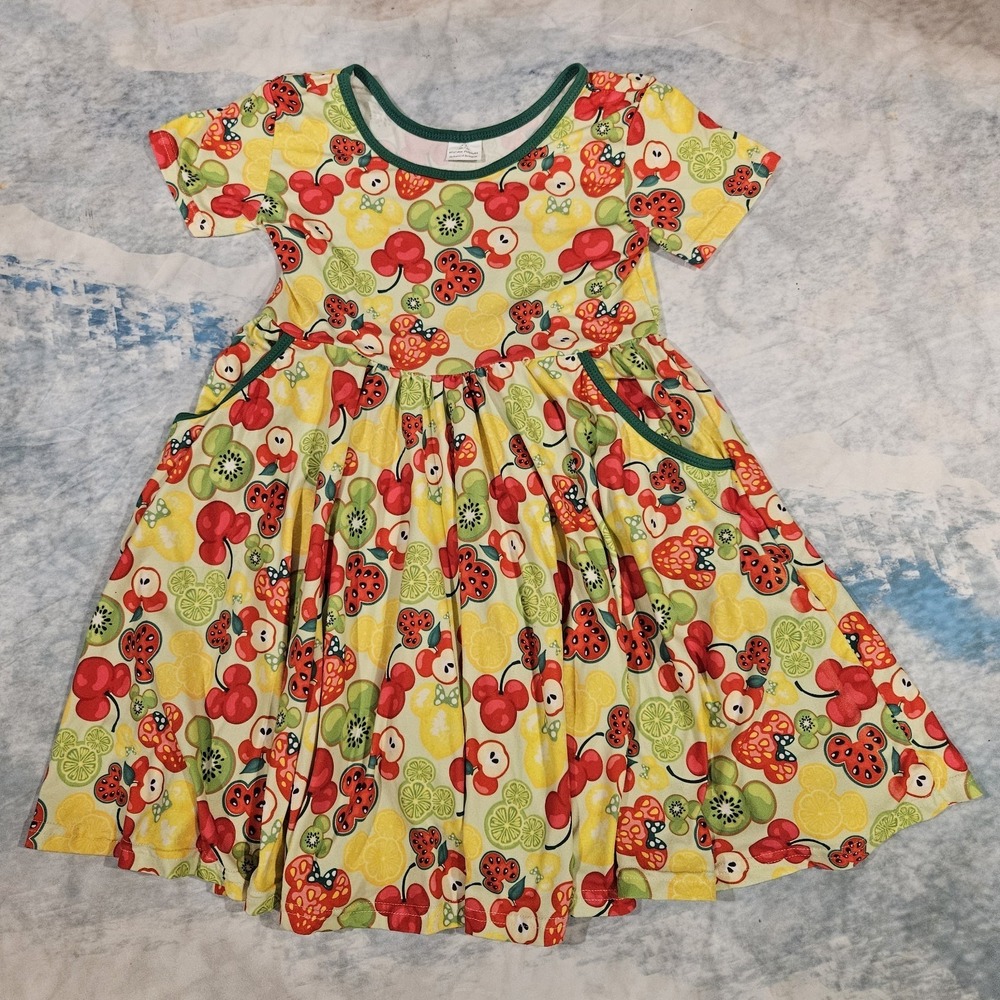 Milksilk Girls Dress 3XL 7/8T Fruit Mickey Style Twirl Dress Pockets Soft
